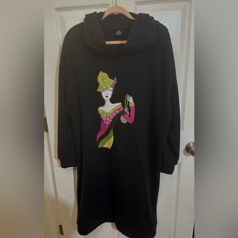 Ashley Stewart Black Hoodie Dress with Sheila Gray Graphic